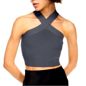 Babaton Gray Ribbed Sleeveless Crop Top